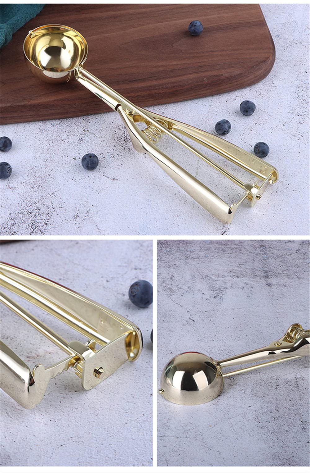 Cookie Scoop Stainless Steel Ice Cream Scooper with Trigger Cookie Scoops for Baking, Cookie Dough Scoop-Rose gold_S