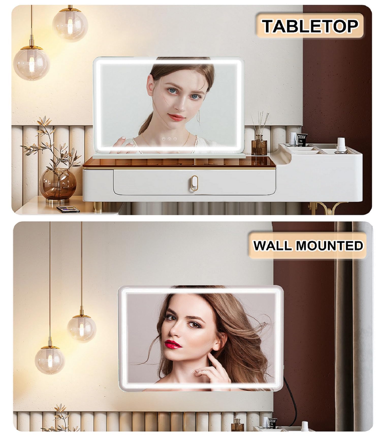 PRIMETEK Specchio Da Trucco Con Luci LED Hollywood – 22x19 Pollici, Dimmerabile 3 Colori, Touch, Telaio In Alluminio. Il Tuo Beauty Personale! - 3