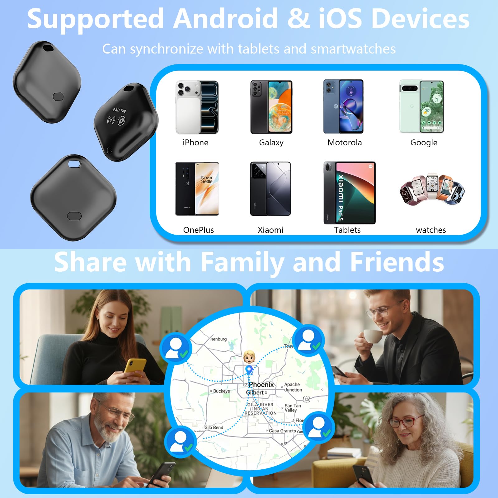 Smart Traceur Tag Android&iOS avec iOS Find My et Google Find Hub, Lot de 4