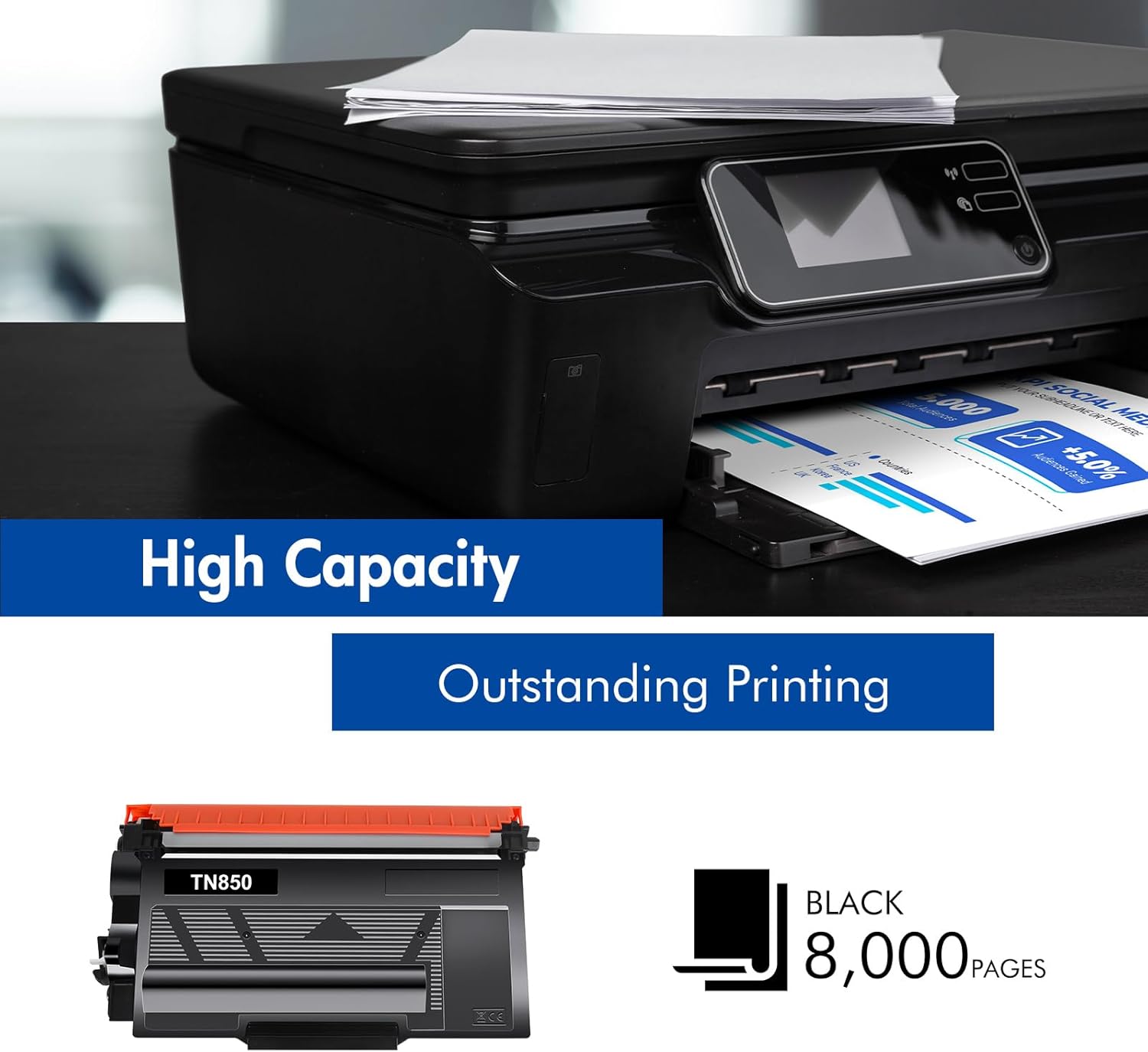 TN-850 TN850 Toner Cartridge 2-Pack: Replacement for Brother TN 850 TN820 High Yield Black for HL-L6200DW MFC-L5850DW MFC-L5900DW HL-L5100DN Printer Ink