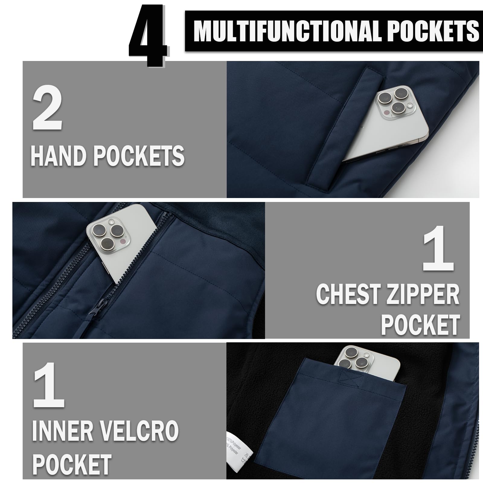 Msmsse - Giacca invernale da uomo, in pile, per esterni, casual, senza maniche, da uomo, 02 blu scuro., Large