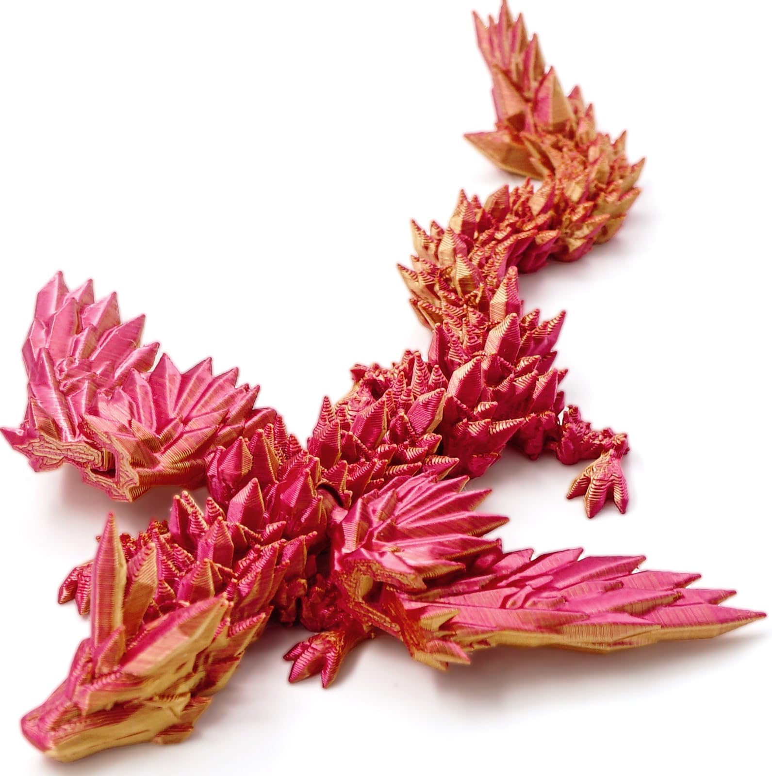 3D Printed Articulated Winged Dragon for Home Office Decor - Executive Desk Toy, Red Gold