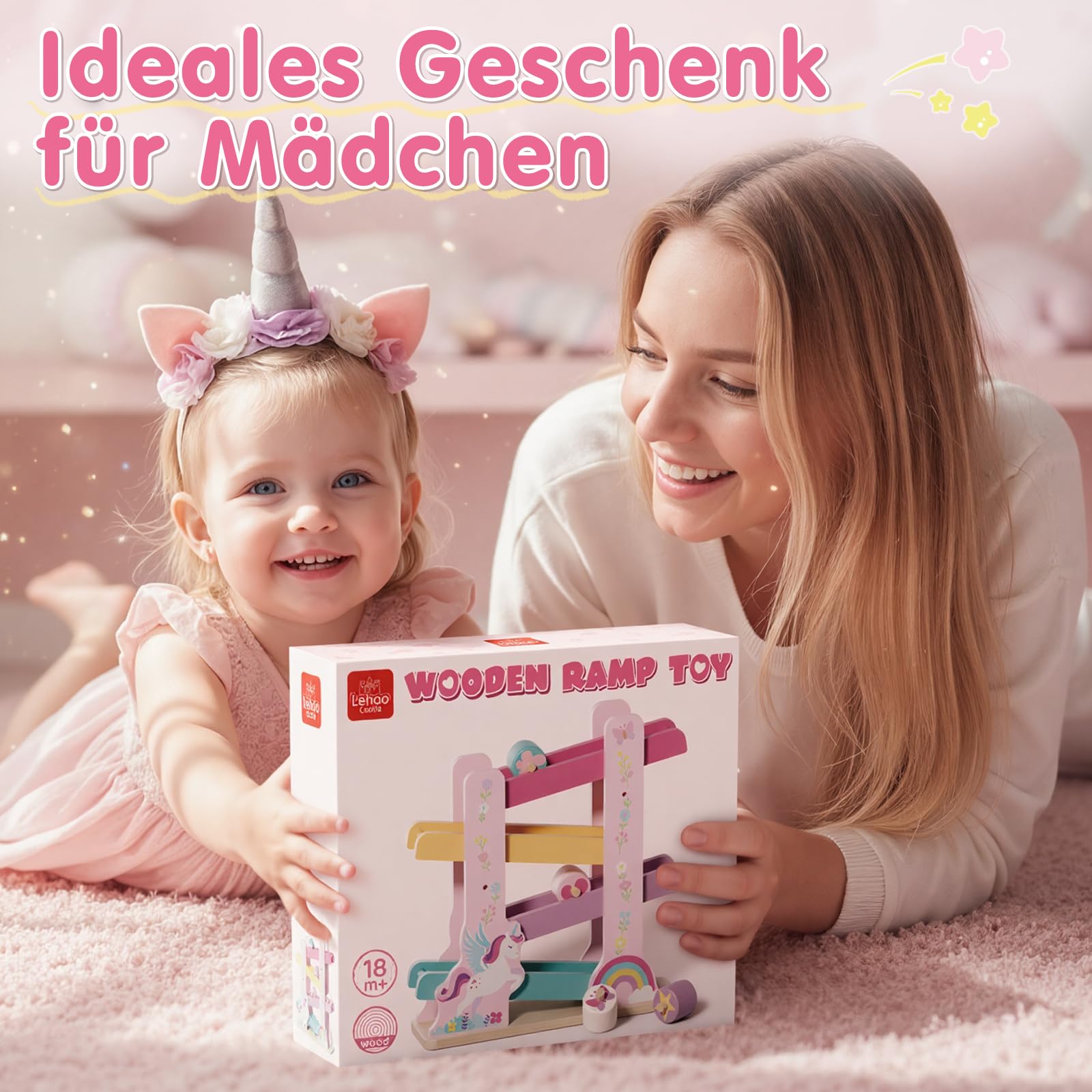 Lehoo Castle Kugelbahn Holz ab 1 Jahr, Einhorn Spielzeug ab 1 2 Jahre Mädchen, Holzspielzeug Baby, Geschenk 1 Jahr Mädchen