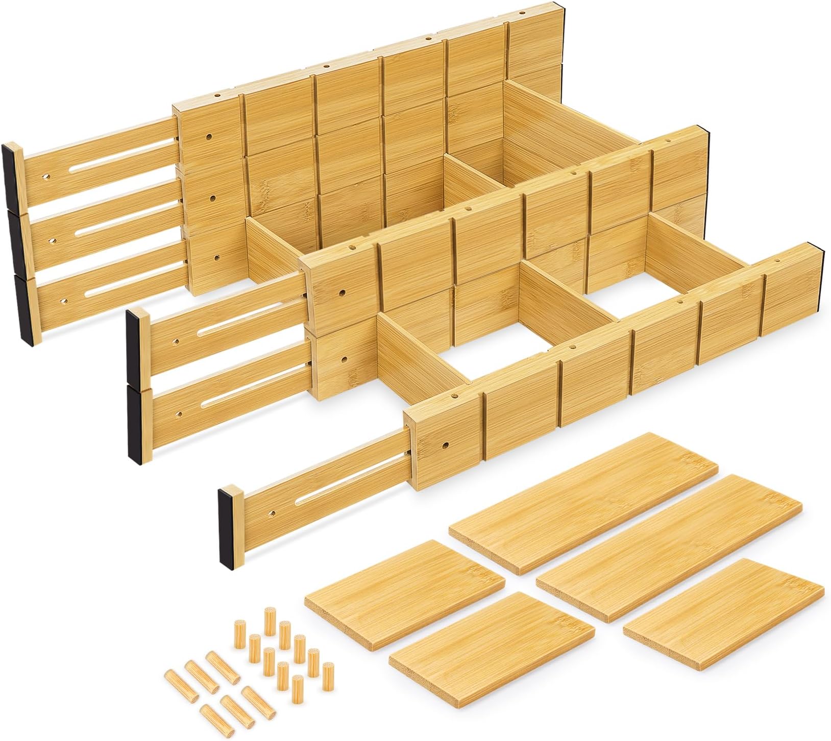 Amazon.com: KOOHOAMZ Adjustable Bamboo Drawer Dividers With Inserts ...