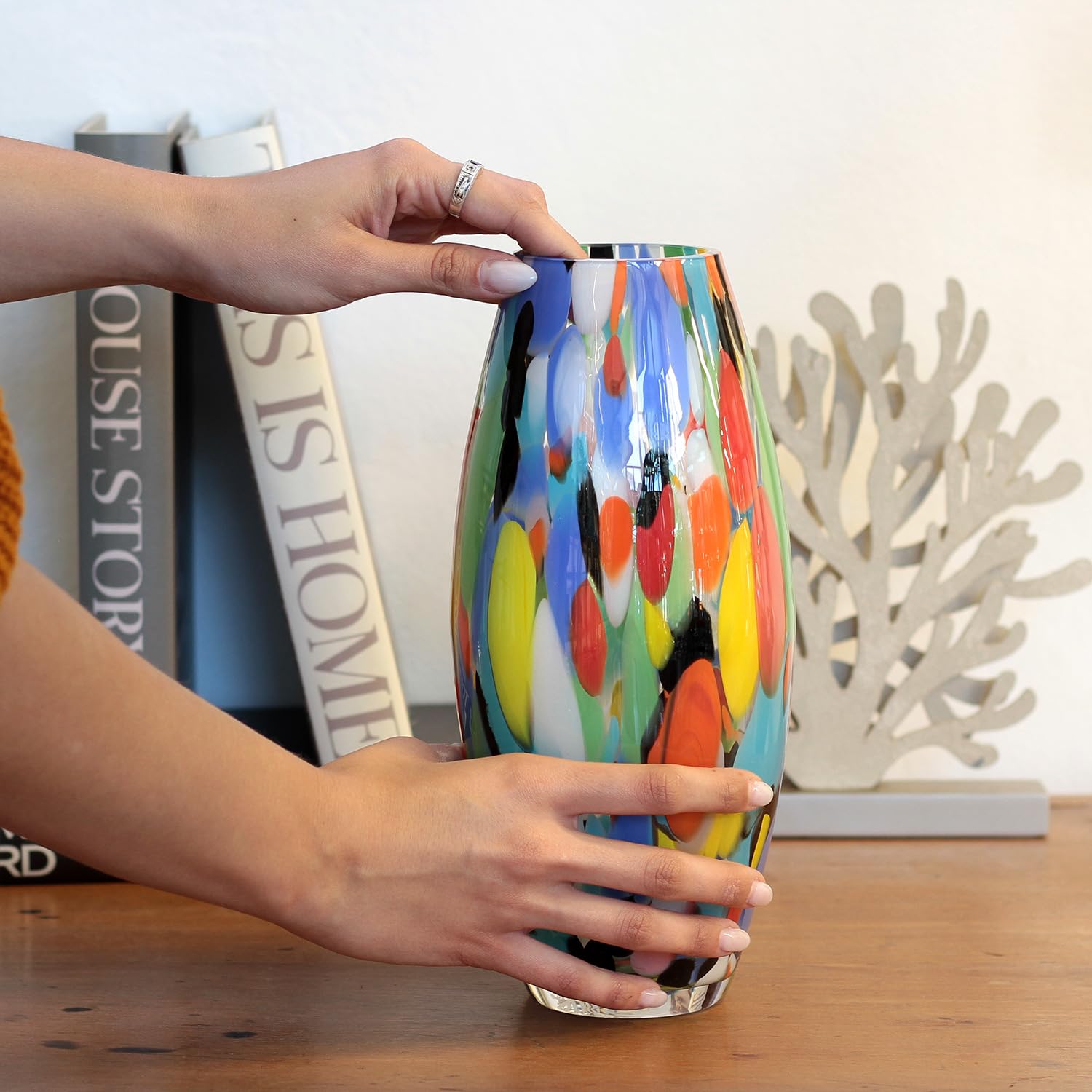 Amazon.co.jp: Cá d'Oro Colored Glass Vase Confetti Effect Hand