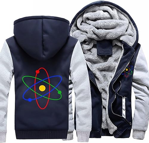 Miniatura 3 de Science Atom Logo Men's Zippered Up Hoodie Winter Heavyweight Sweatshirt Print Thick Jacket with Pocket