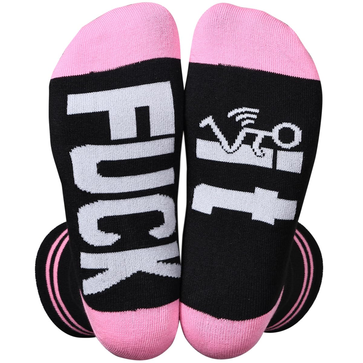 Himozoo Unisex FUCK OFF Socks Funny Casual Cotton Ribbed Knit Half Crew Socks Novelty Gifts for Women Men (Pink-Fuck it)