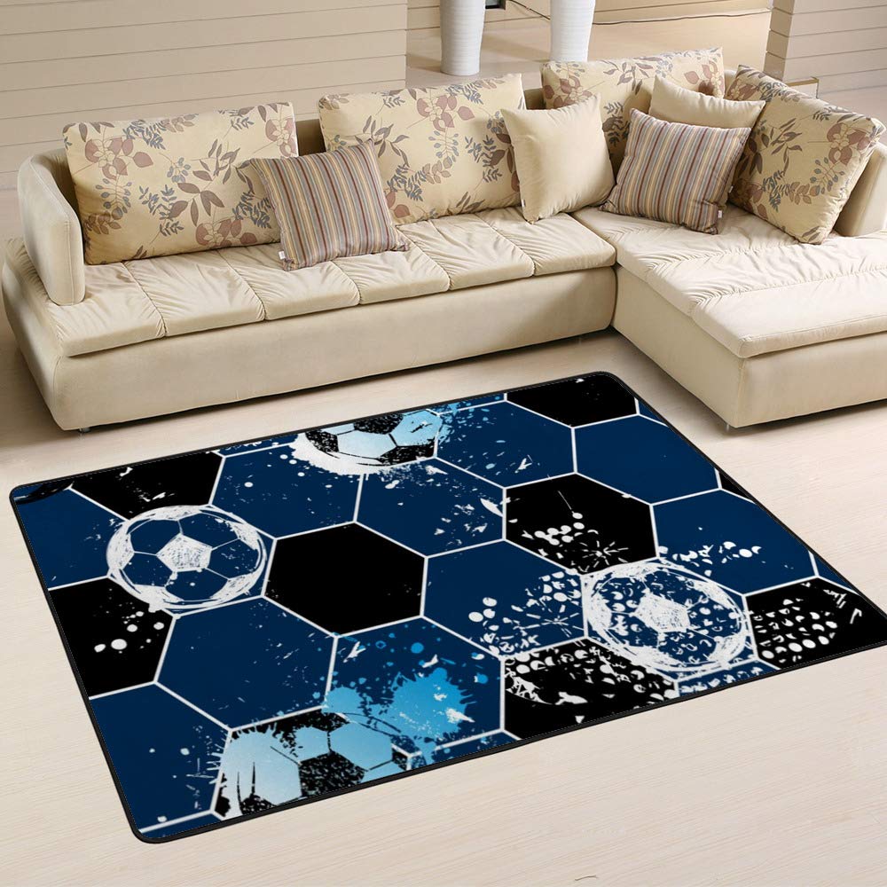 Tapis bleu hexagonal en nid d'abeille salon chambre 80x58 inch