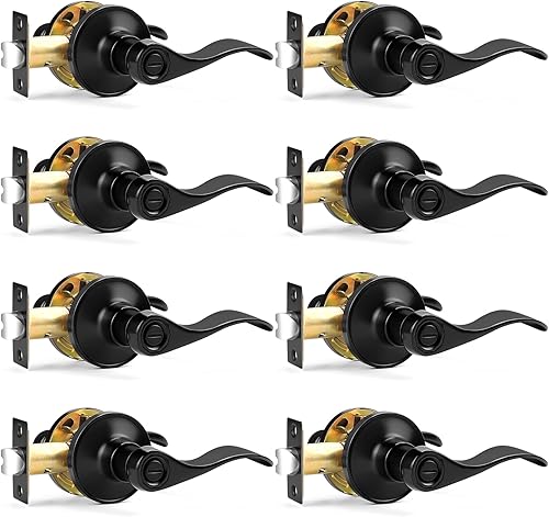 Miniatura 71 de Probrico - Paquete de 10 manillas de privacidad para puerta de dormitorio y baño, estilo ondulado, con palancas de níquel satinado.