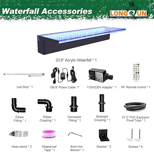 Miniatura 9 de LONGRUN Fuente de piscina de acero inoxidable para estanque para exteriores, cascada con plataforma de flujo de agua más ancha, rociador de luz LED