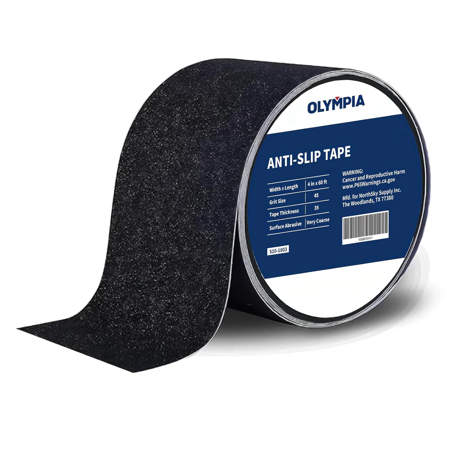 NORTHSKY Olympia 4 Inch x 60 Foot Anti Slip Tape, 45-Grit Friction, Non-Slip Traction Grip for Stairs, Waterproof Grip Tape Safety Non Skid Tape for Steps Anti-Slip Traction Tape Black