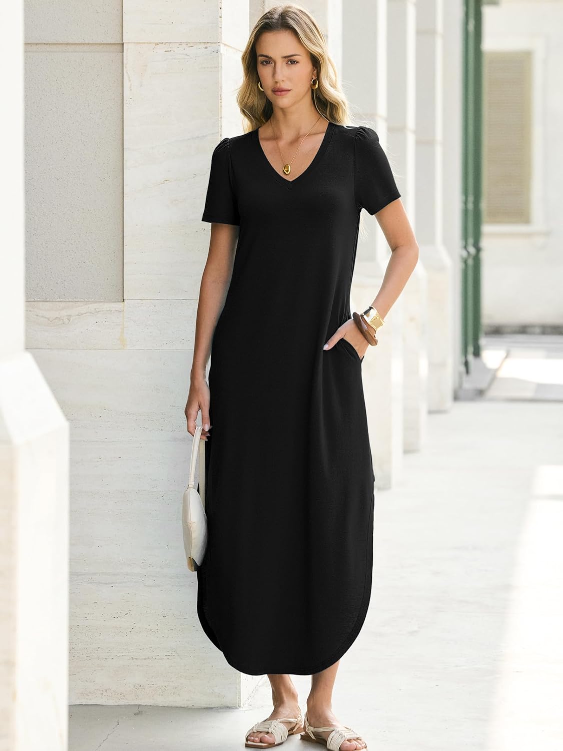 ANRABESS Womens Summer V Neck Short Sleeve Maxi Dresses 2026 Casual Floral Loose Fit Beach Vacation Shirt Dresss with Pockets - Image 7