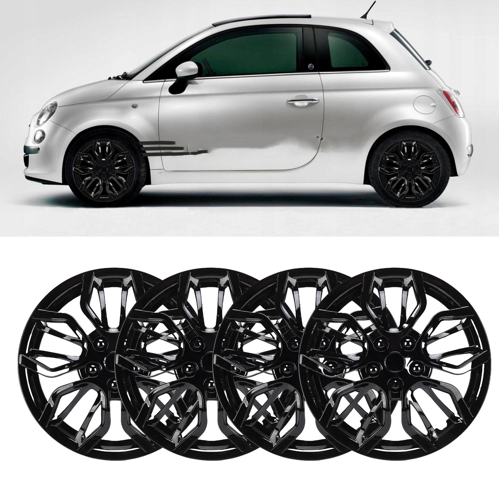 Fabater Kołpaki 15" Kołpaki Uniwersalne R15, 15-calowe, Zestaw 4 szt., Zatrzaskiwane, Pasują do 15-calowych Felg Stalowych (BLACK)