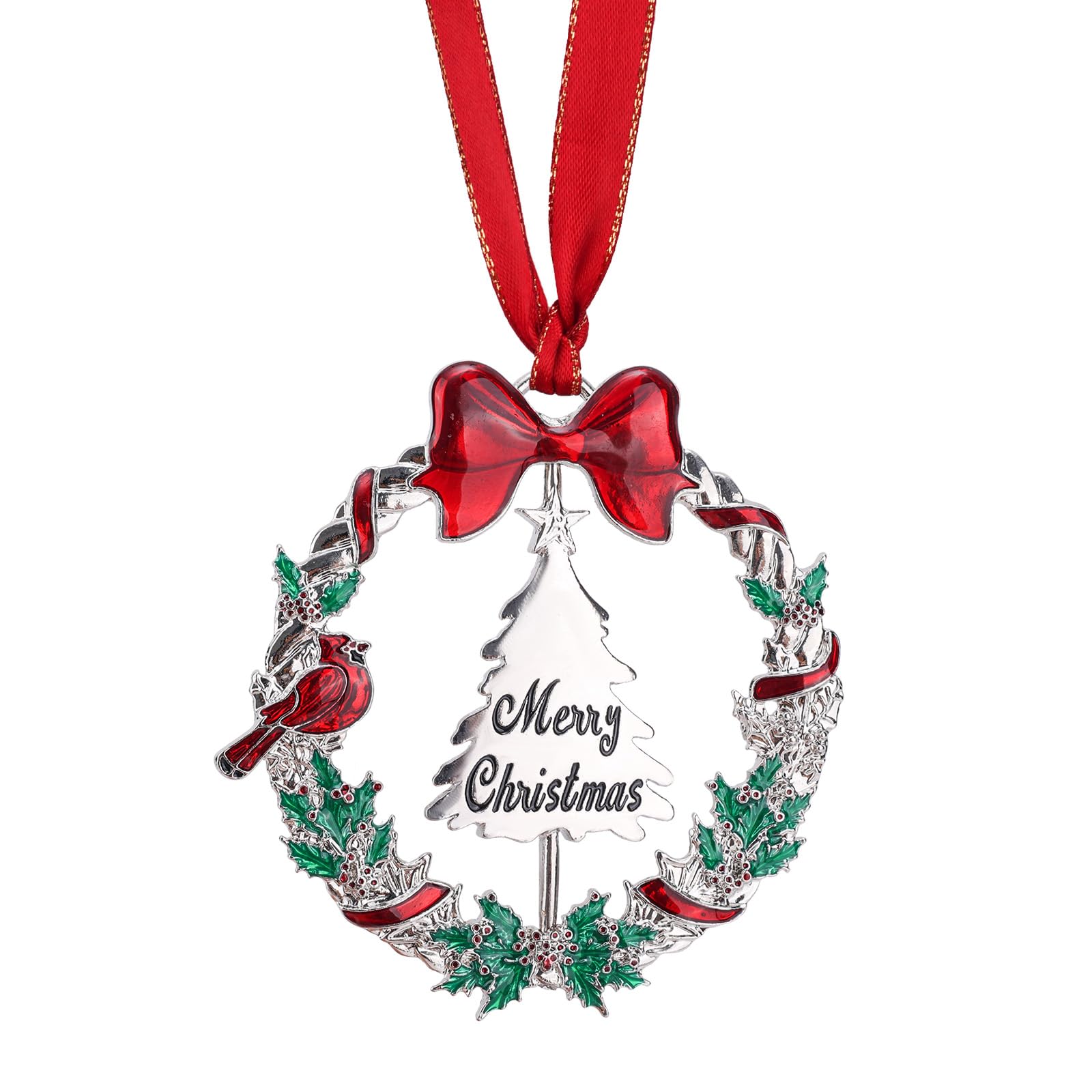 Adorno Navideño Giratorio Decorativo para Colgar, Adorno Metal para Árbol de Navidad 2024 Adorno Corona Navideña con Fecha de 2024 Regalo de Recuerdo Giratorio para Decoración del Hogar