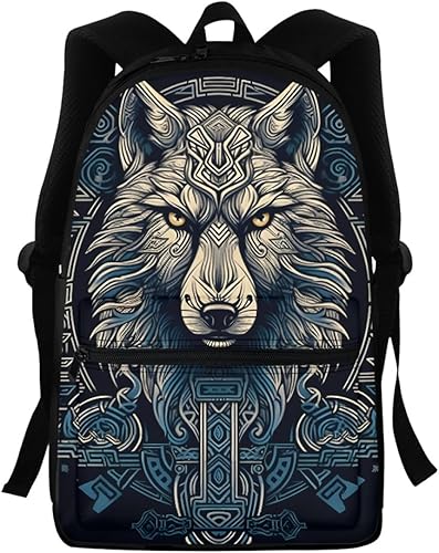 GLUDEAR Mochila escolar para niños, niñas, niños, estudiantes, vikingos, lobo, libro, bolsa suave y cómoda, Fenrir Lobo 4, Mochilas Daypack