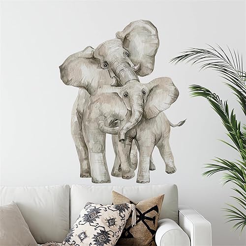 Calcomanías de pared de elefante de acuarela, calcomanías de pared de animales de la selva, vinilo extraíble para guardería, sala de estar,