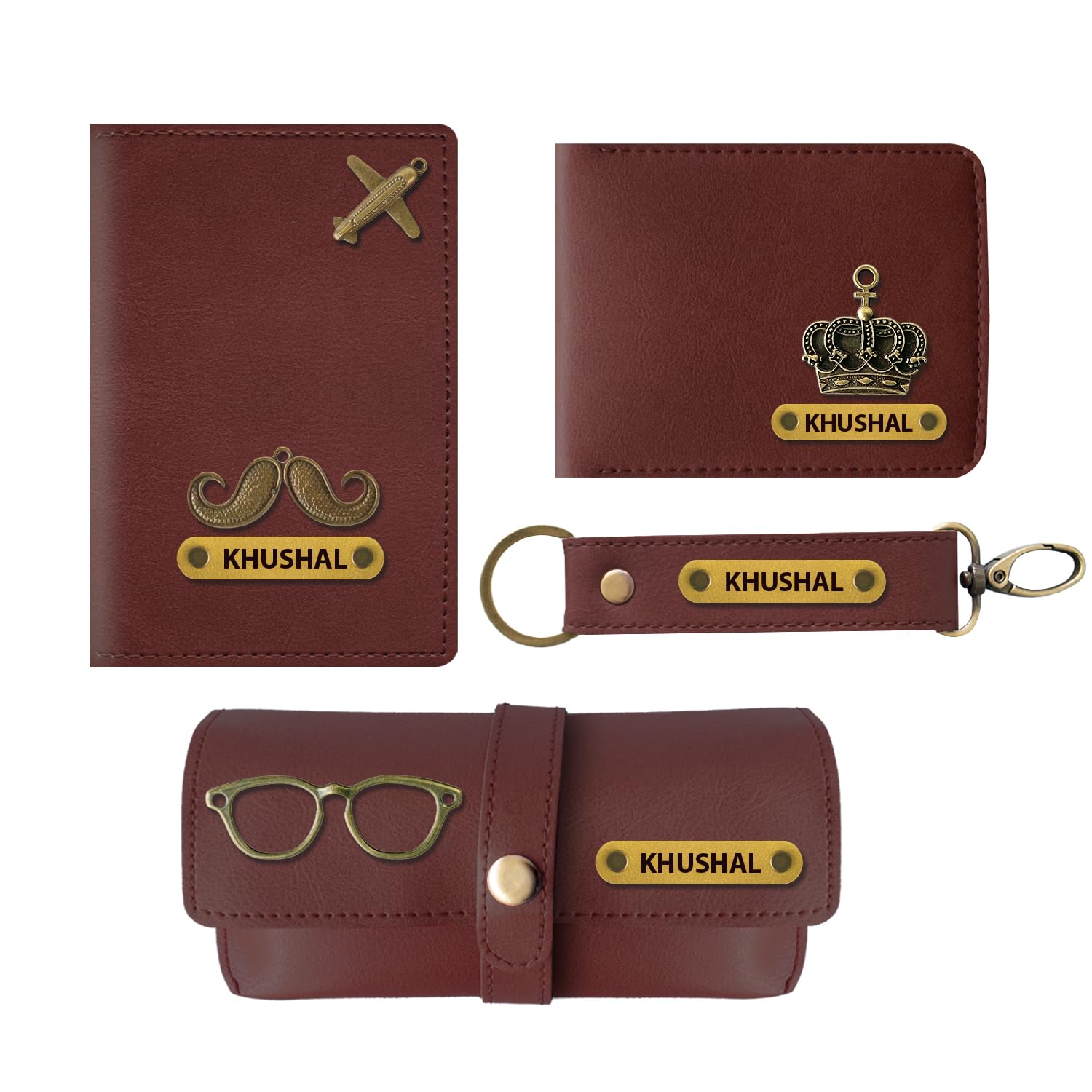 Personalized Men’s Gift Combo with Leather Wallet, Passport Cover, Sunglasses Case and Keychain; Giftset for Valentines, Birthdays & Wedding Anniversary (Wine)-image-31