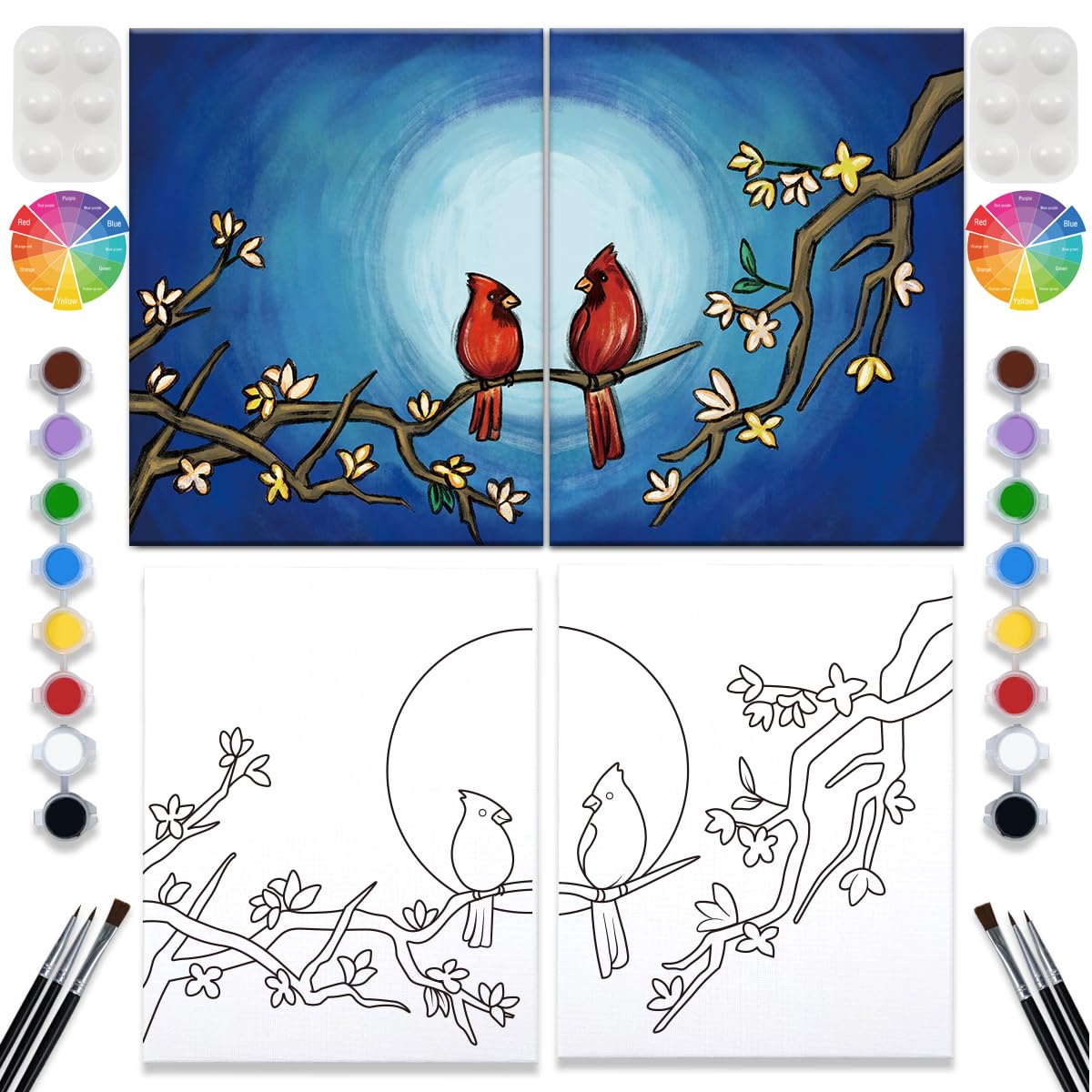 2 Pack Paint and Sip Canvas Painting Kit Pre Drawn Canvas for Painting for adults Stretched Canvas Couples Games Date Night Anniversary Couple Paint Party Supplies Favor(8x10)