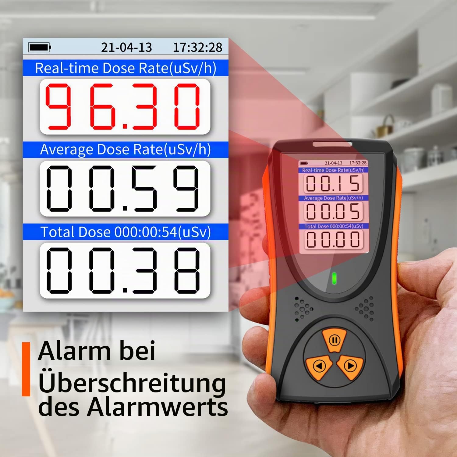 Geigerzähler, HFS-10 Geigerzähler Radioaktivität Strahlungsmessgerät, Beta Gamma Röntgen, Tragbarer Wiederaufladbar Dosimeter Strahlungsdetektor mit LCD -Display