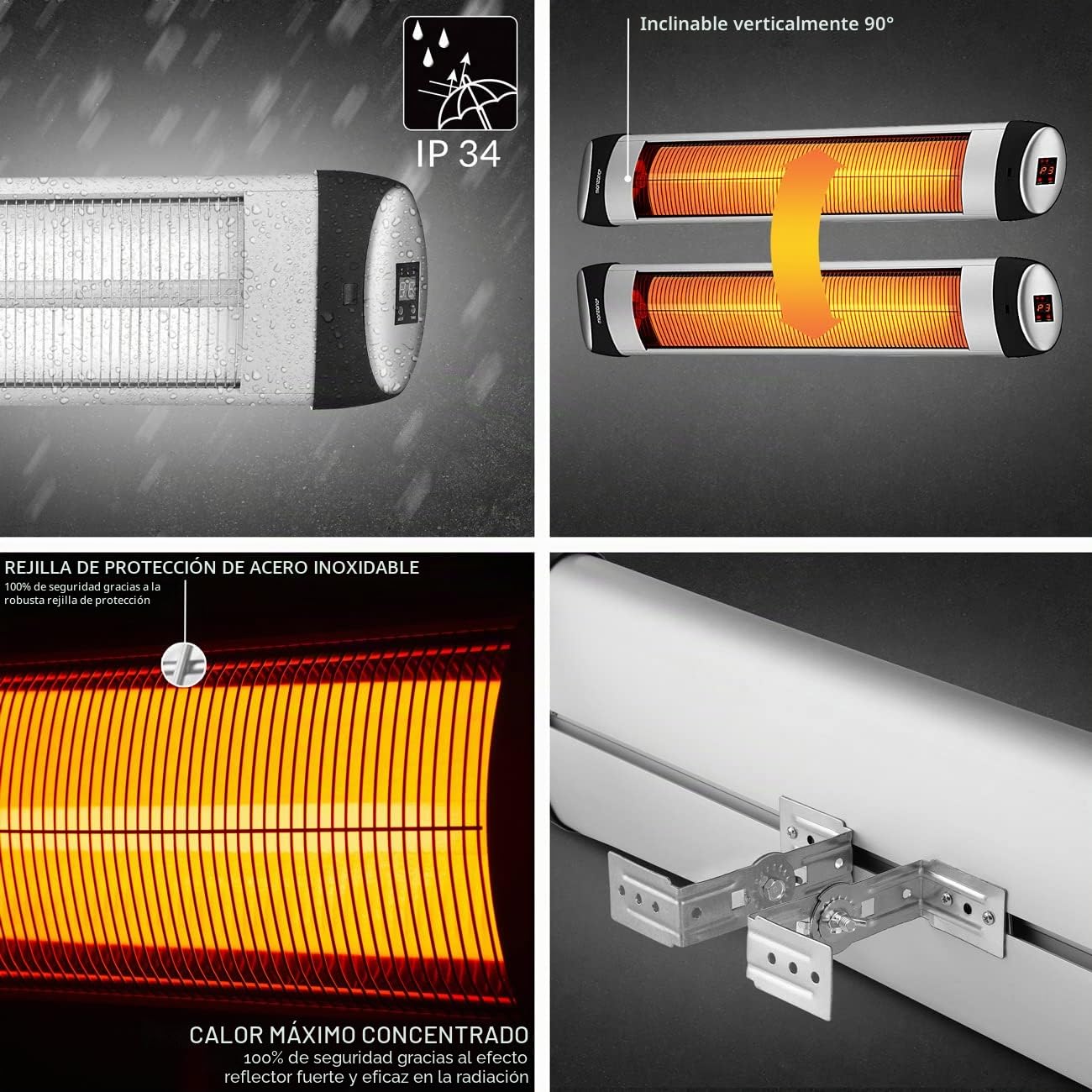 MONZANA® Calefactor por Infrarrojos Exterior Terraza 2500W 3 Temperaturas Estufa Mando a Distancia Temporizador