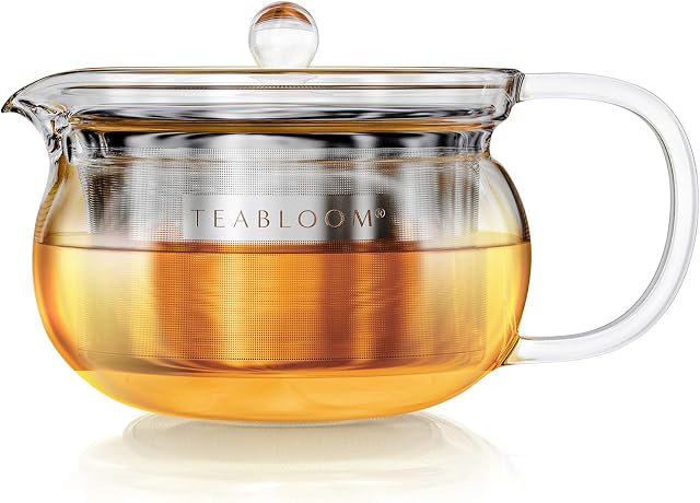 Teabloom Kyoto 2-in-1 Tea Kettle and Tea Maker  Glass Teapot with Removable Loose Tea Filter  Tea Connoisseur's Choice