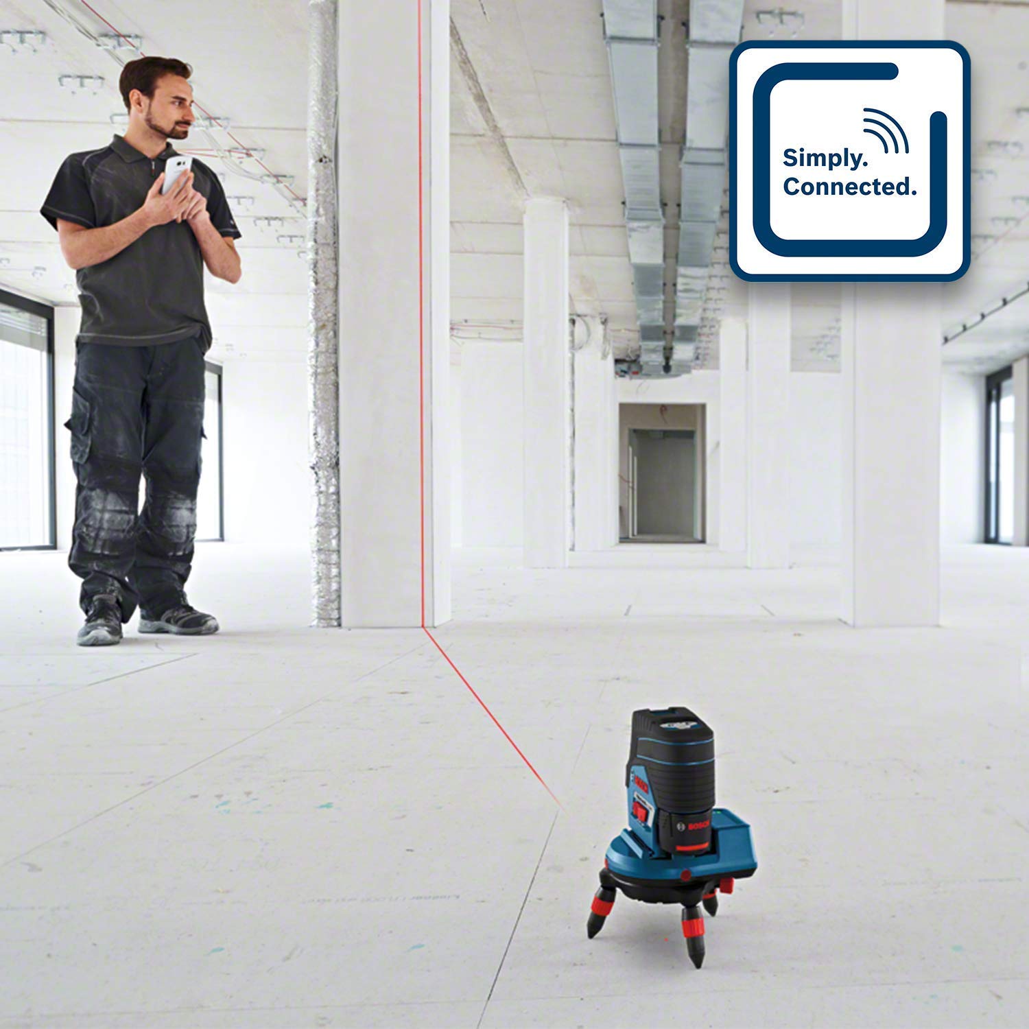 Bosch Professional 12V System Niveau Laser GCL 2-50 C (sans batterie et chargeur, laser rouge, pour l'intérieur, avec fonction application, support, pince, portée visible: jusqu’à 20 m, L-BOXX)