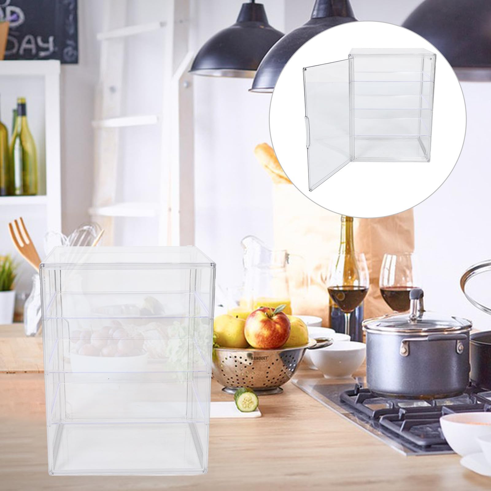 Expositor para Encimera de Cocina 4 Niveles Ajustables Transparente con Puerta Magnética Vitrina para Pasteles y Panadería Grande 36X27X22 CM Expositor Funcional para Repostería