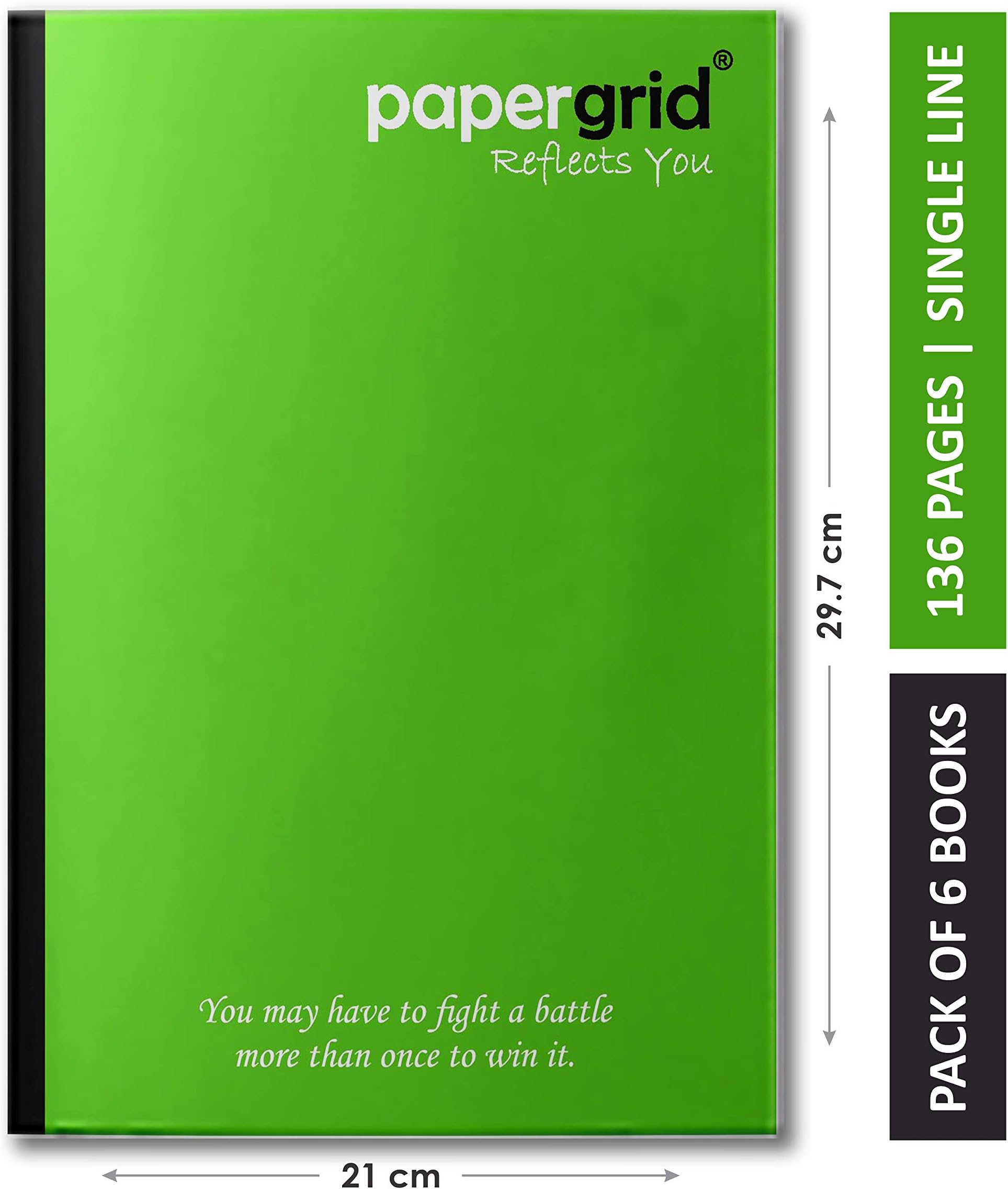 papergrid Notebook - A4 (29.7 cm x 21 cm), Single Line, 136 Pages, Soft Cover - Pack of 6