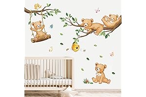 decalmile Woodland Bear Wall Decals Animal Tree Branch Wall Stickers for Baby...