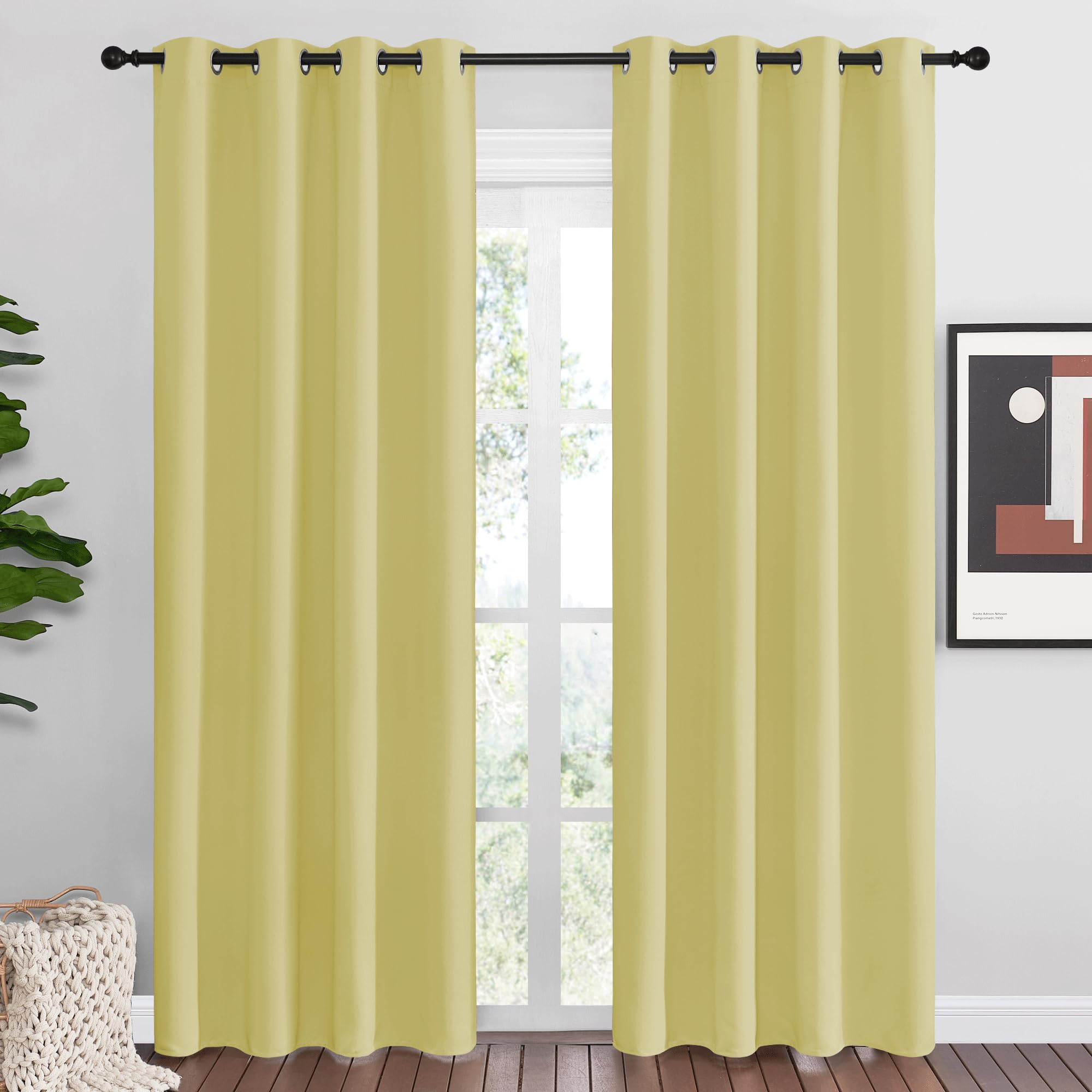 NICETOWN Paler Yellow Blackout Curtains 86" Long for Office, 55" Wide, 2 Pieces, Dining Room, Guest Room, Sound Reducing Heat and Cold Block Curtain Panels for Modern Room Decorative