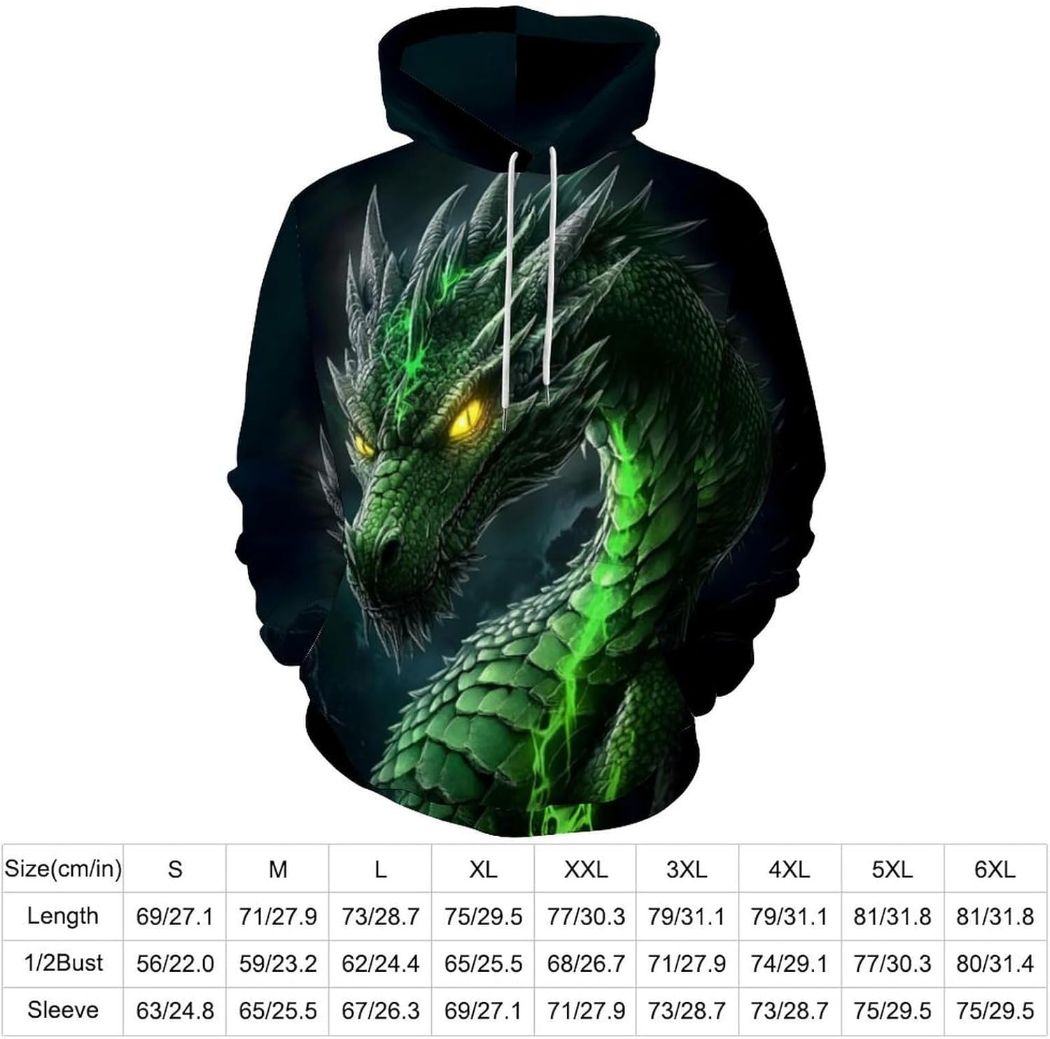 Men Women Realistic 3D Dragon Print Galaxy Pullover Hooded Sweatshirt Hoodies with Big Pockets - Image 6