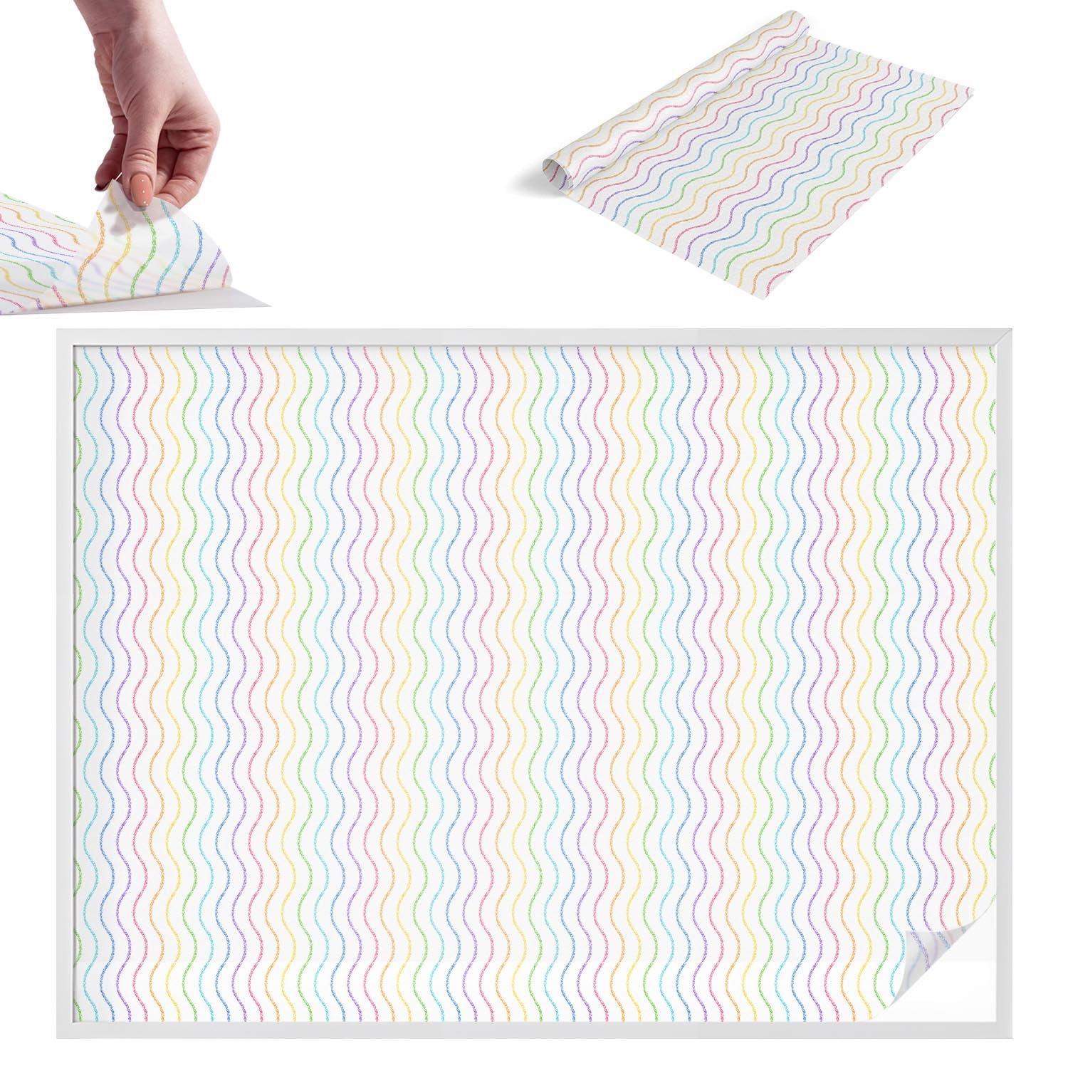 Film pour vitre intimité 200x146 cm à motif lignes arc-en-ciel en PVC adhésif pour vitrage