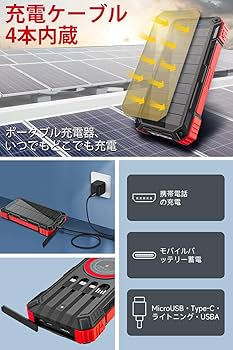 多機能モバイルバッテリー ソーラーパネル レッド 多機能モバイルバッテリー ソーラーパネル レッド 多機能