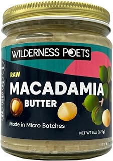 Wilderness Poets Raw Macadamia Nut Butter - Vegan No Salt 8oz Glass Jar, Creamy Raw Superfood Spread