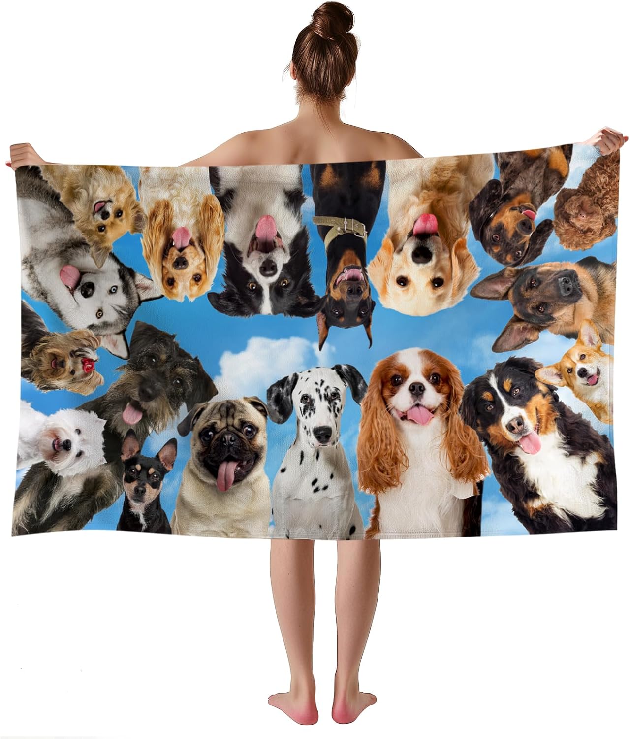 WZOMT Microfiber Canine Seashore Towel Cute Canine Pet Bathtub Towel for Youngsters Adults, Light-weight Sand-Free Humorous Canines Blue Sky Fast Dry Towels for Pool Swim Surf Journey Yoga, Outsized 32×52 Inch