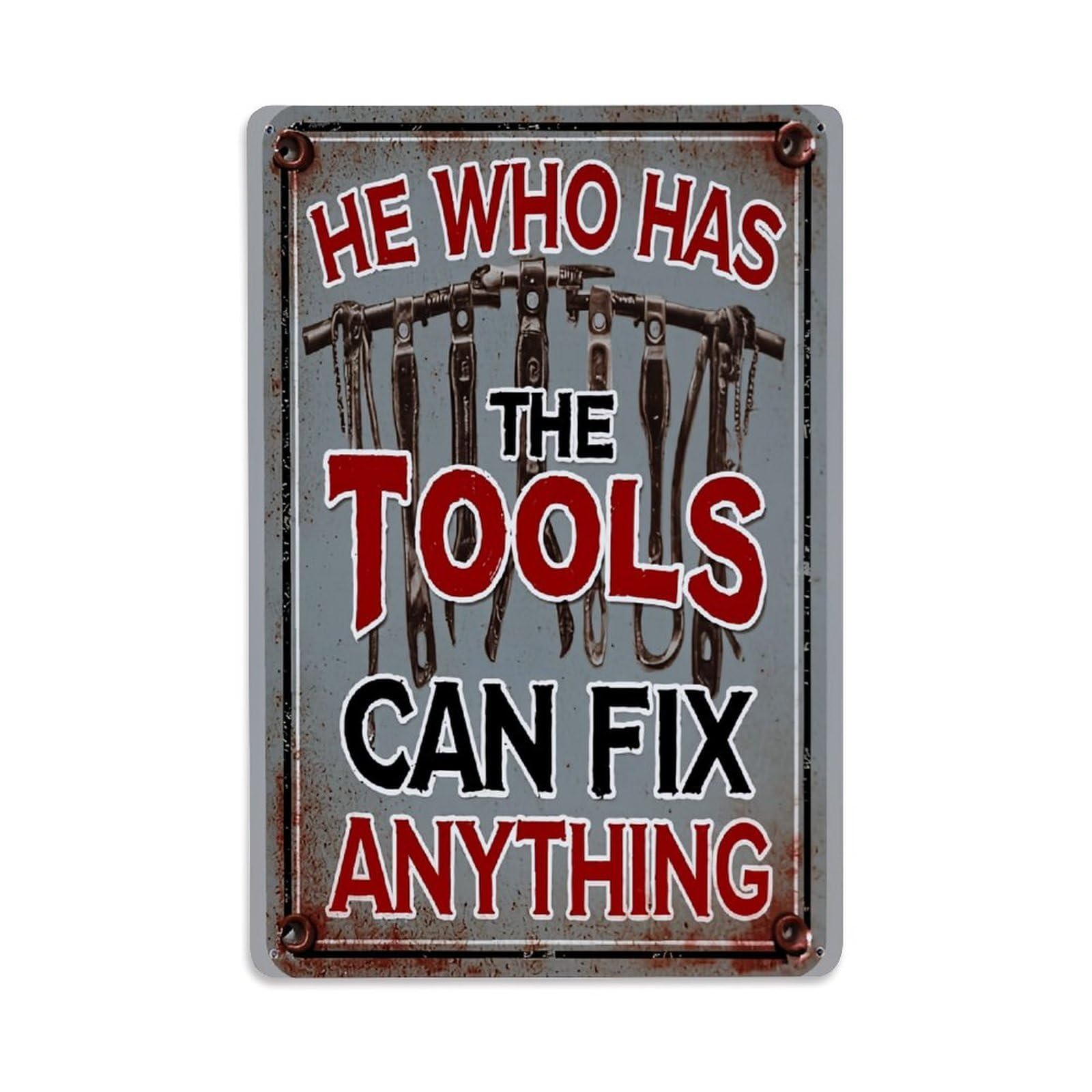 Jdfenggu Vintage He Who Has The Tools Can Fix Anything Retro Metal Tin Sign, Decor Art Poster For Bar, Home, Man Cave, Kitchen, Laundry Room Gift 8X12inch