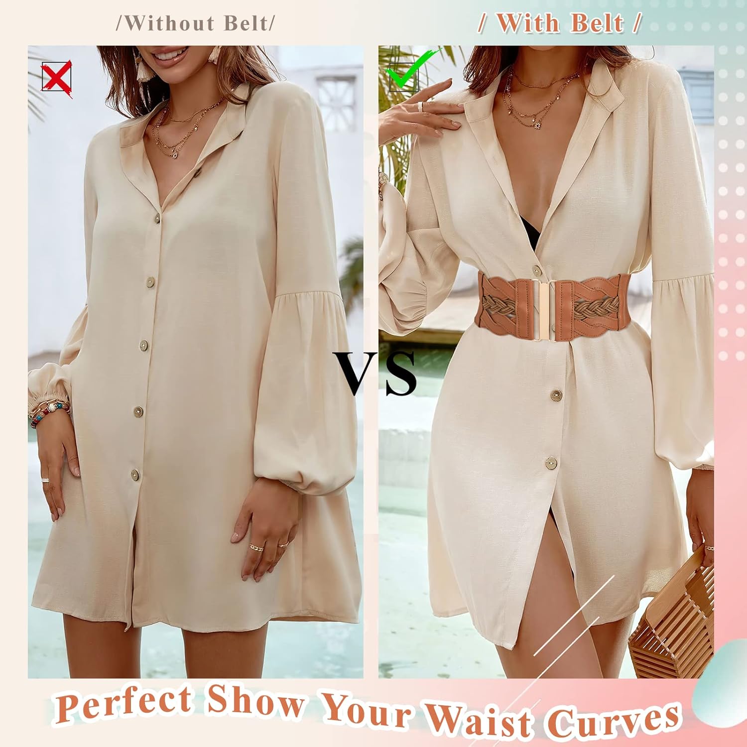 JASGOOD Women Elastic Vintage Wide Waist Belt Stretchy Retro Waist Belt for Dress - Image 2