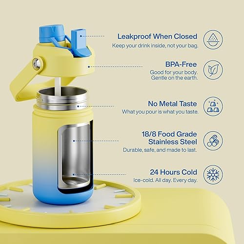 Miniatura 352 de ENCOOL Botella de agua aislada con popote, de acero inoxidable, a prueba de fugas, sin BPA, al vacío de doble pared que se mantiene fría durante 24