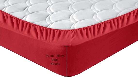 Kobe Home Knitted Combed Cotton Elastic Sheet, Double, Red, Cotton-Elastane 230 G/M2