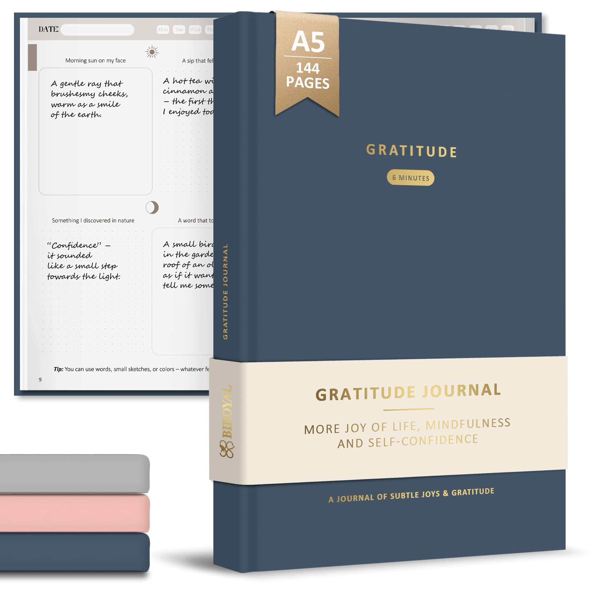BIROYAL 5 Minute Journal - A5 Mental Health Gratitude Journal for Women & Men - 12 Weeks Undated Self Care Journals for Women - Daily Journals with Prompts for Happiness Mindfulness - Self Care Gift