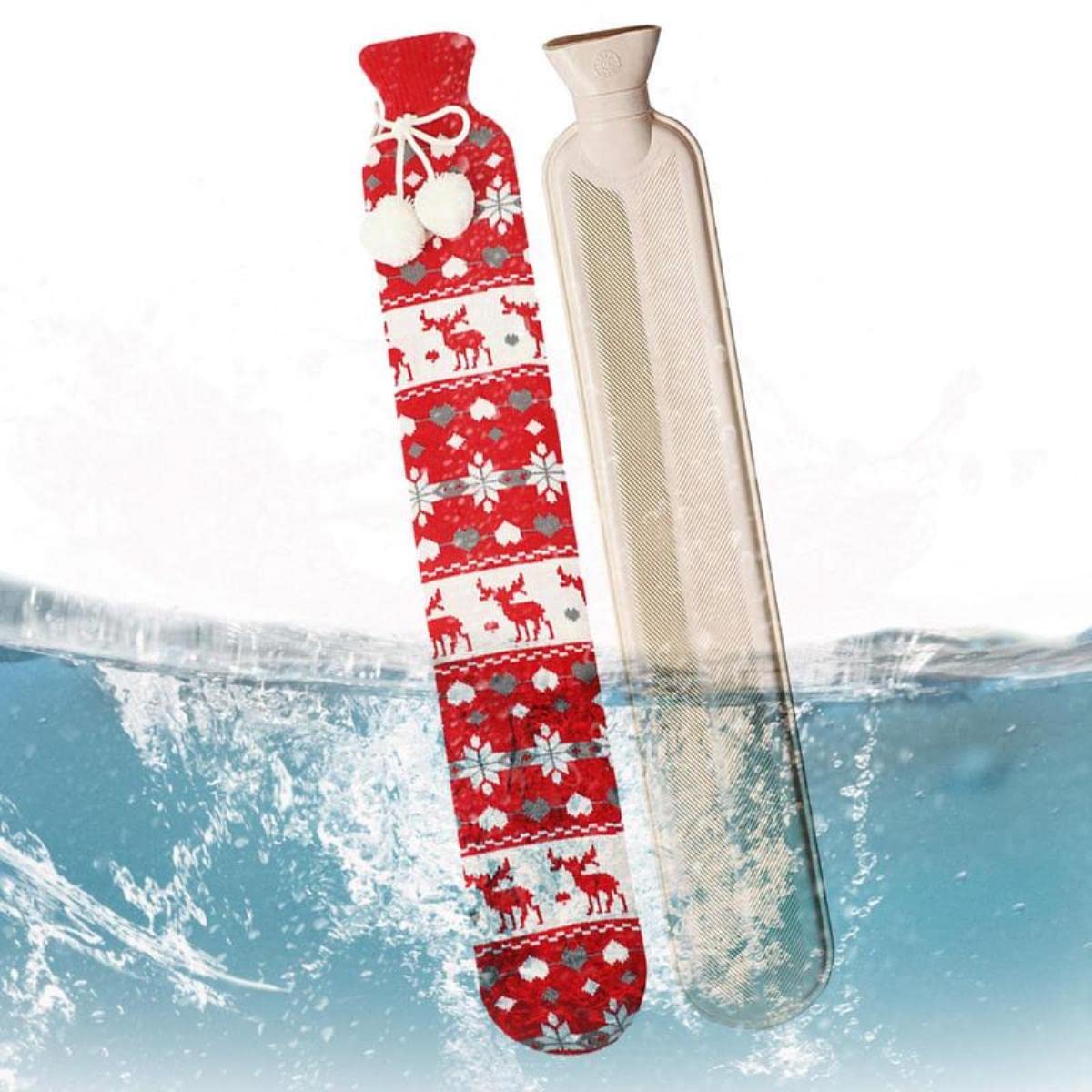 Borsa dell'Acqua Calda da 2 Litri Long Stander con Fodera in Peluche Super Morbida Vita Calda Indietro Forniture per scaldini Invernali Riempimento della Bottiglia di Acqua Calda-cervo rosso,Itali