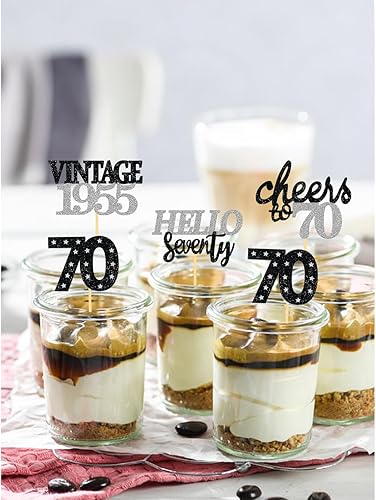 Miniatura 10 de 24 adornos para cupcakes con purpurina para cumpleaños número 70 para celebrar 70 cumpleaños, decoraciones para fiestas de cumpleaños de setenta