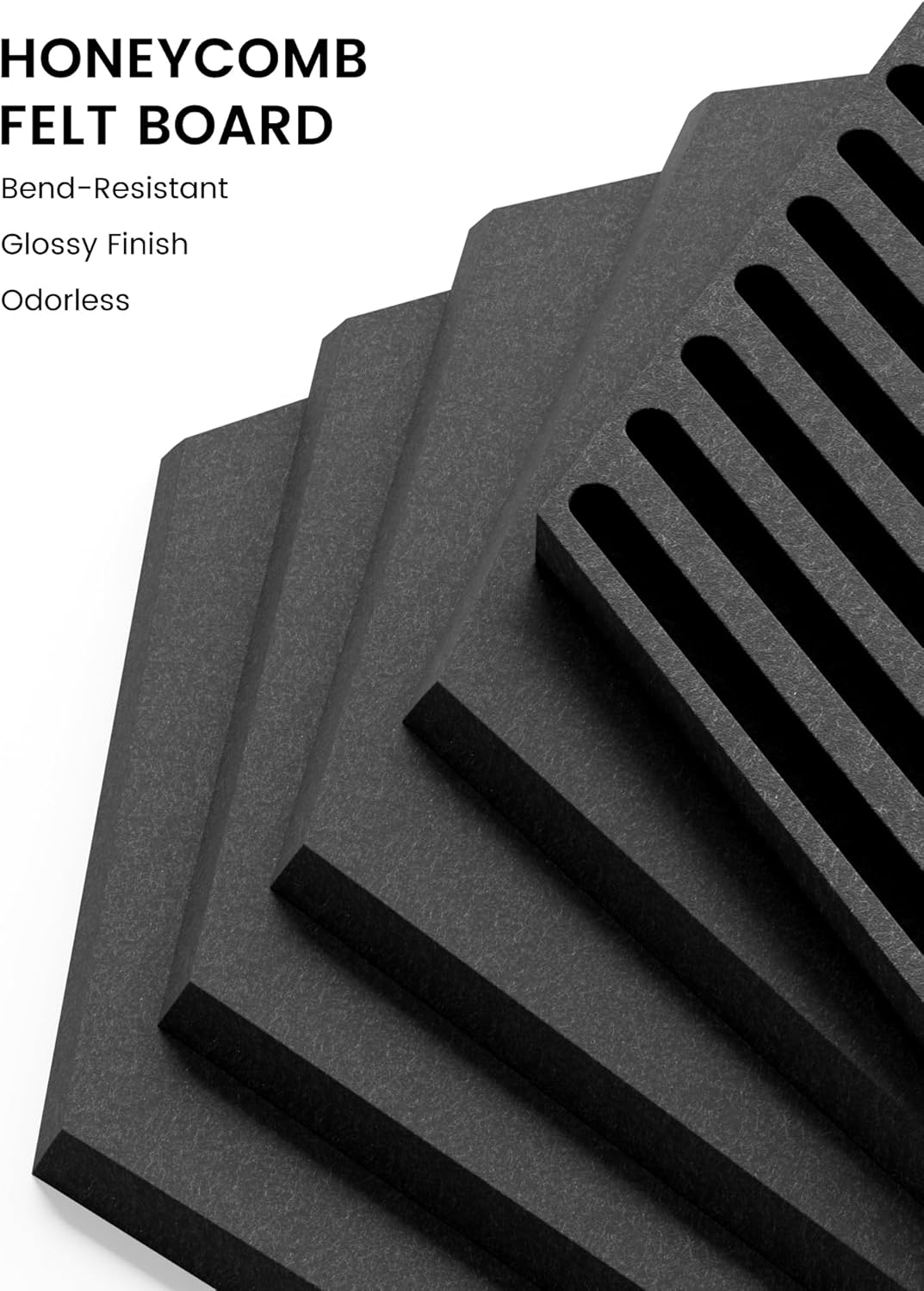 Fluxynara Hexagon Cork Boards Alternative for Walls Decor-10-Pack Felt Bulletin Board Tiles,with 30 Pushpins,50 Adhesive Tabs,Cork Boards for Office & Home Pin Board Felt Board-Black
