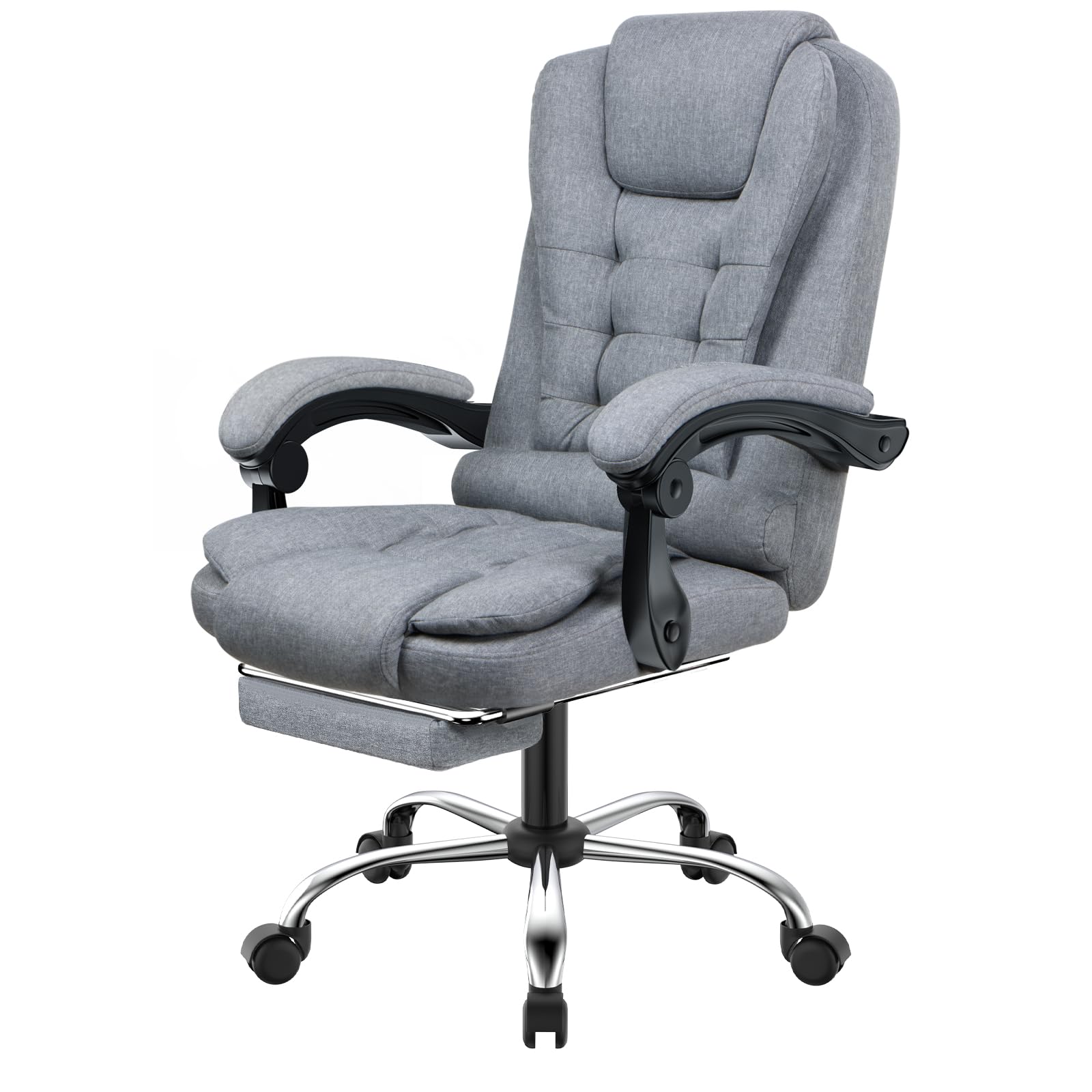 Sedia da Ufficio Ergonomica con Poggiapiedi Telescopico, Sedia Ufficio con Schienale Alto, Poltrona Ufficio con Ampia Seduta Imbottita, Altezza Regolabile per Ufficio Maision, cotone e lino, Gris