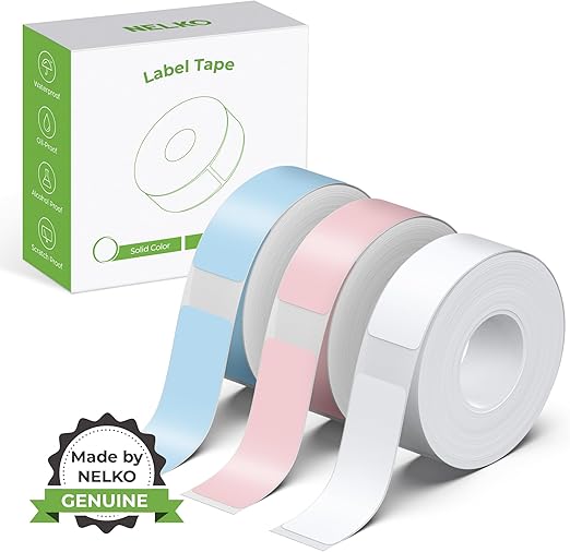 NELKO Genuine P21 Label Maker Tape, Adapted Label Print Paper, 14x40mm (0.55inchesx1.57inches), Standard Laminated Labeling Replacement, 180 Tapes/Roll, 3-Roll, White/Light Blue/Pink
