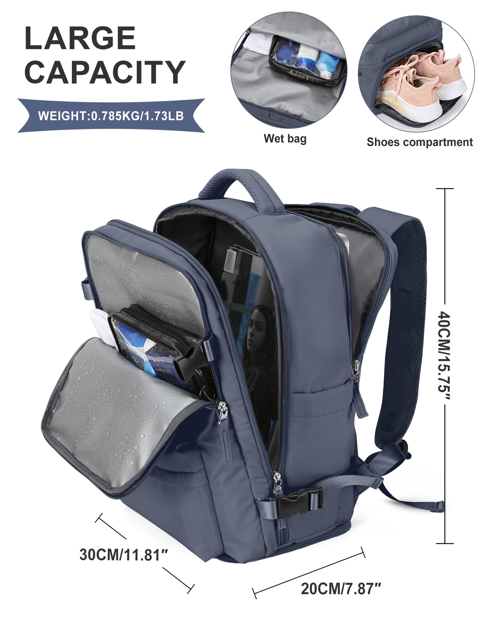 SZLX Zaino Ryanair 40x30x20 Sottovuoto Bagaglio a Mano 40x20x25 Donna Zaino da Viaggio 40x30x20 Wizzair Borse da Cabina per Easyjet 45x36x20 Uomo per Laptop 14 Pollici con Porta USB e Porta Scarpe