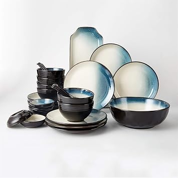 Dinner Plate Dishes Dinnerware Set -28 Piece Ceramic Plates and Bowls Set for 6, Elegant Dinner Plate Sets, Microwave and Dishwasher Safe Tray