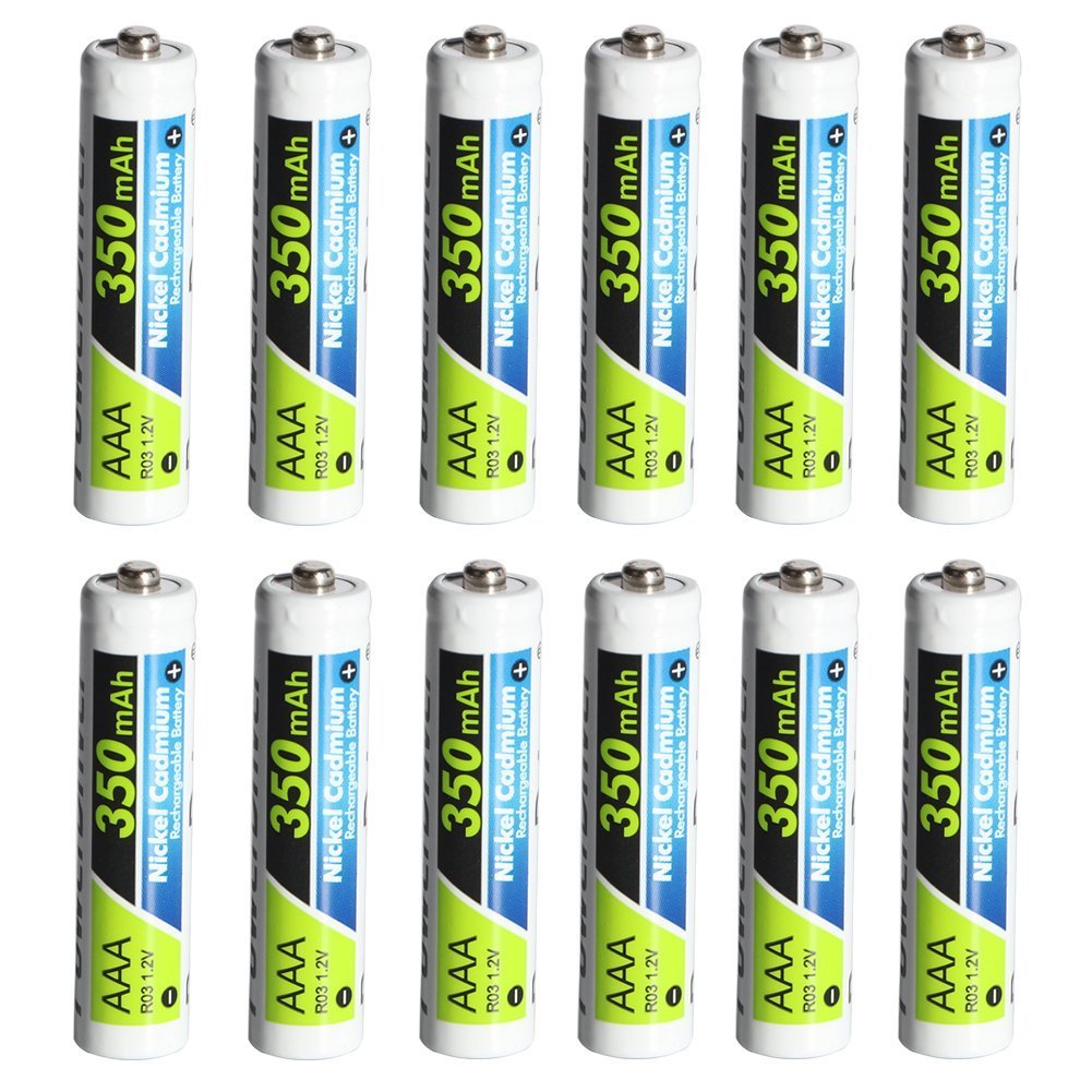 Rechargeable NiCD Battery 350mAh AAA Ni-CD Batteries for Flashlights Lamp Lights Solar Powered Units Radio Calculator Headset (12 Pack)