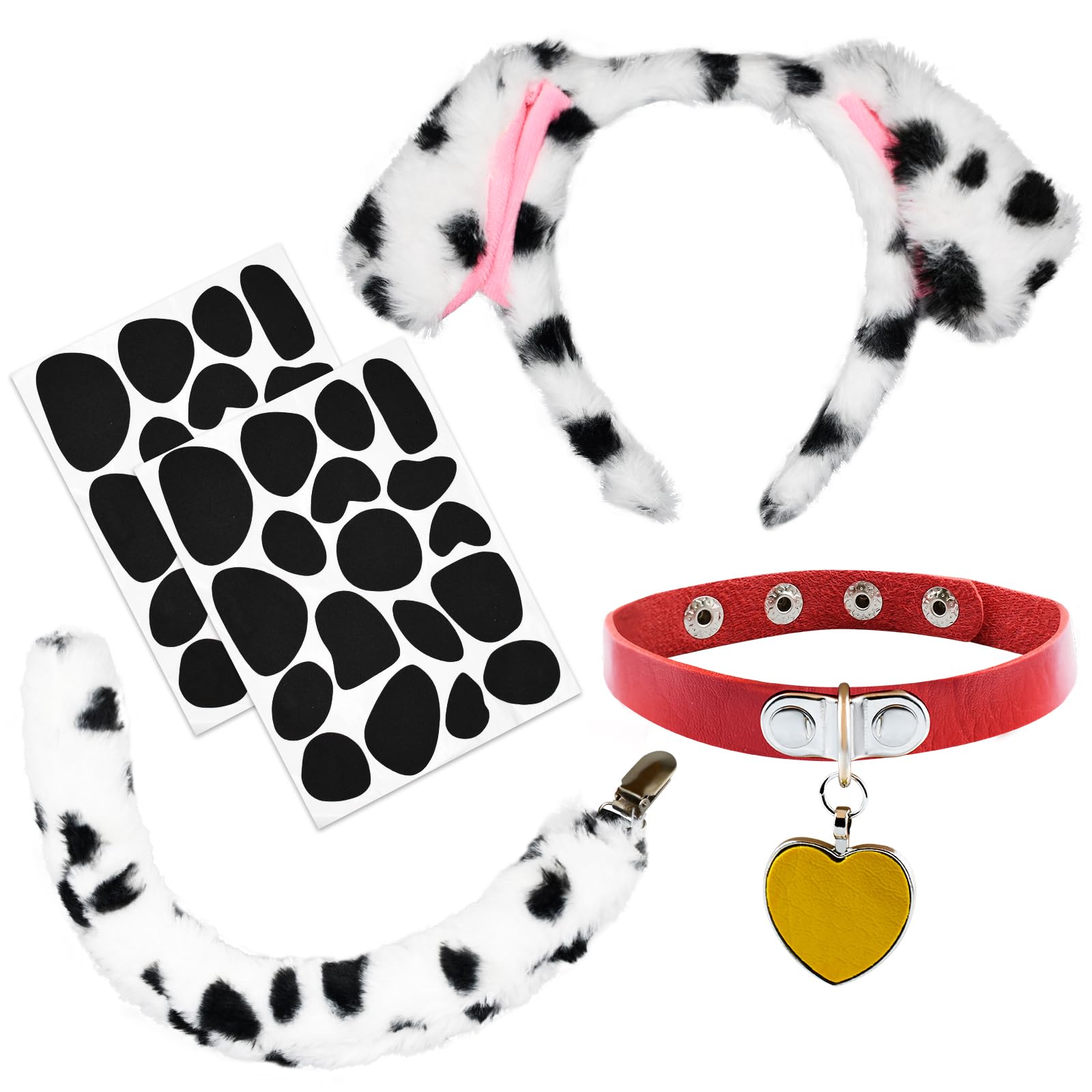 5Pcs Dalmatian Dog Costume Set Include Spotted Ears Headband, Collar | Tail & Stickers Set for Fun Cosplay Party Dress Up