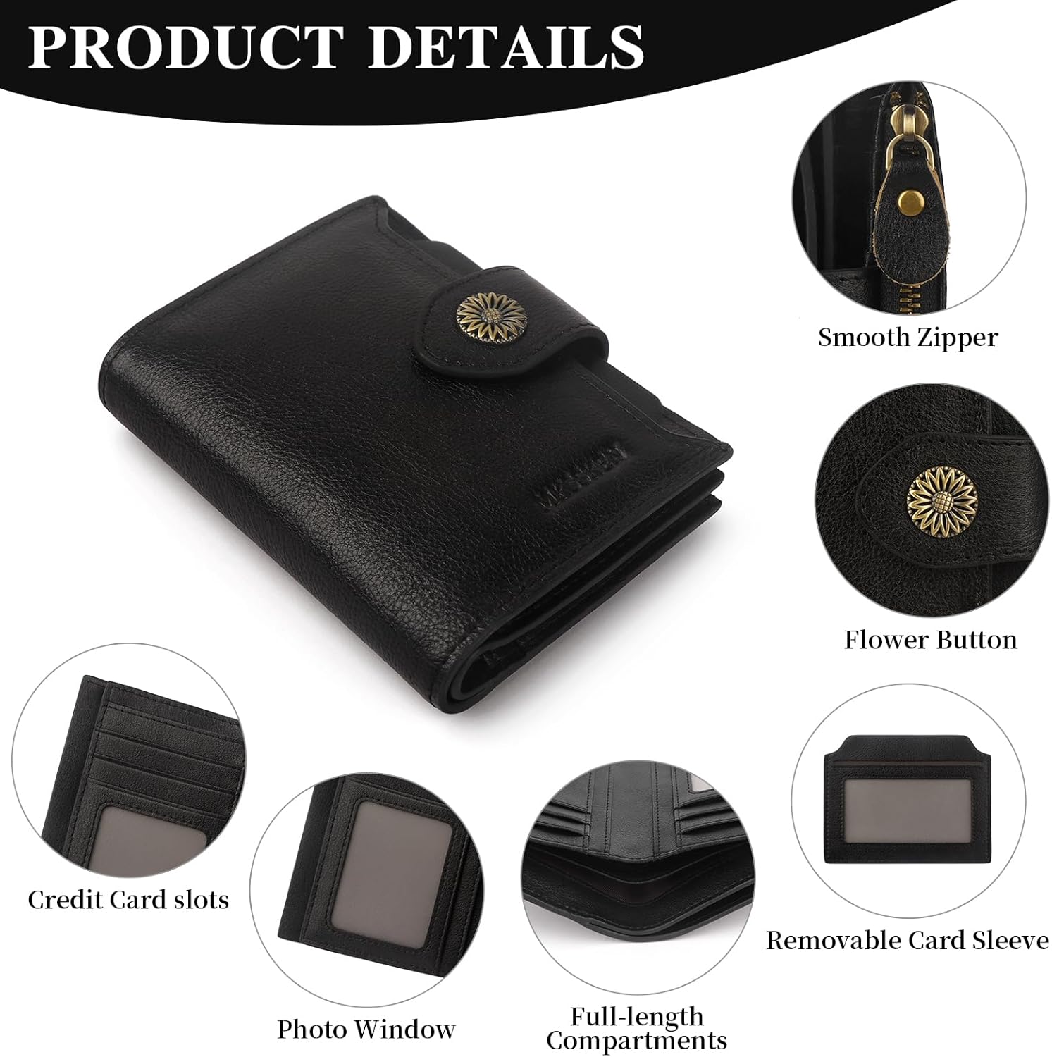 Wallet Women,Rfid Blocking Leather Womens Wallet,Bifold Compact Carteras Para Mujer Card Holder with Removable ID Window(black) - Image 6